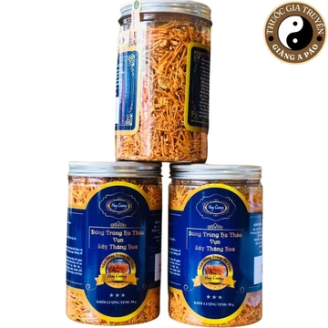 Nấm đông trùng hạ thảo sấy khô thăng hoa Huy Cương gãy vụn (50g). Trà đông trùng hạ thảo ngâm rượu, mật ong, pha trà