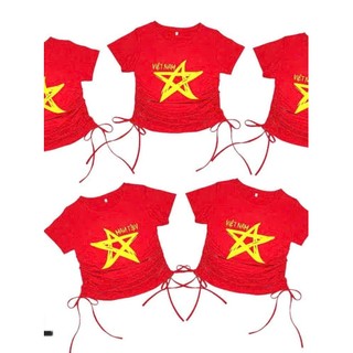 Áo đỏ sao vàng croptop vạt chéo chất siêu đẹp, sẵn sll đội nhóm