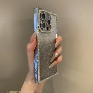 Ốp điện thoại di động dạng bột vuông mạ điện sang trọng cho iPhone16 Pro Max 15 14 13 Pro Max Bảo vệ Camera chống sốc Vỏ mềm chống rơi