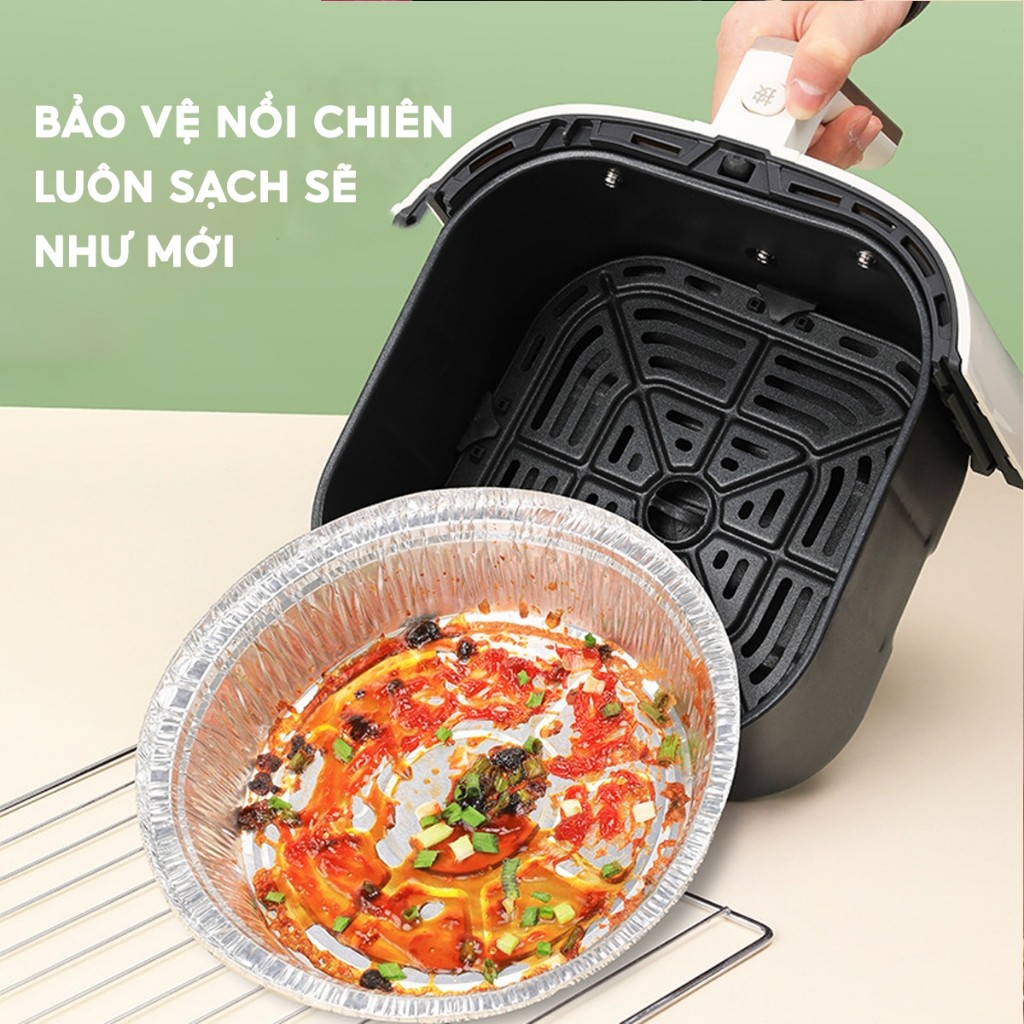COMBO 100 Khay Giấy Bạc Lót Nồi Chiên Không Dầu, Khuôn Giấy Bạc Đựng Thực Phẩm Tiện Lợi Size 22cm