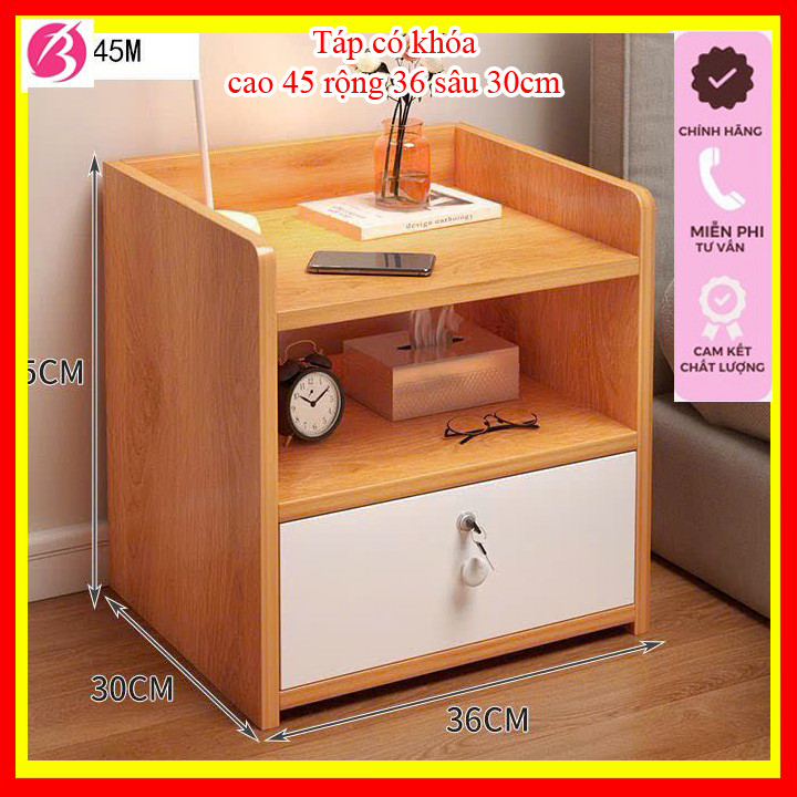 Tủ đầu giường có khóa an toàn AnhKhoa, kệ 1 ngăn, 2 ngăn, gỗ mdf phủ bóng melalin