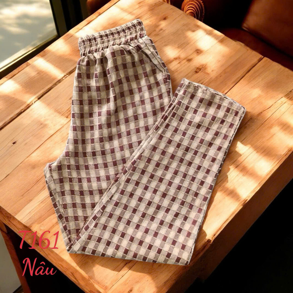 Quần Baggy ống ôm Dành cho nữ - quần Caro nhung - Ống 16cm - Dài quần 94cm - Mã T161
