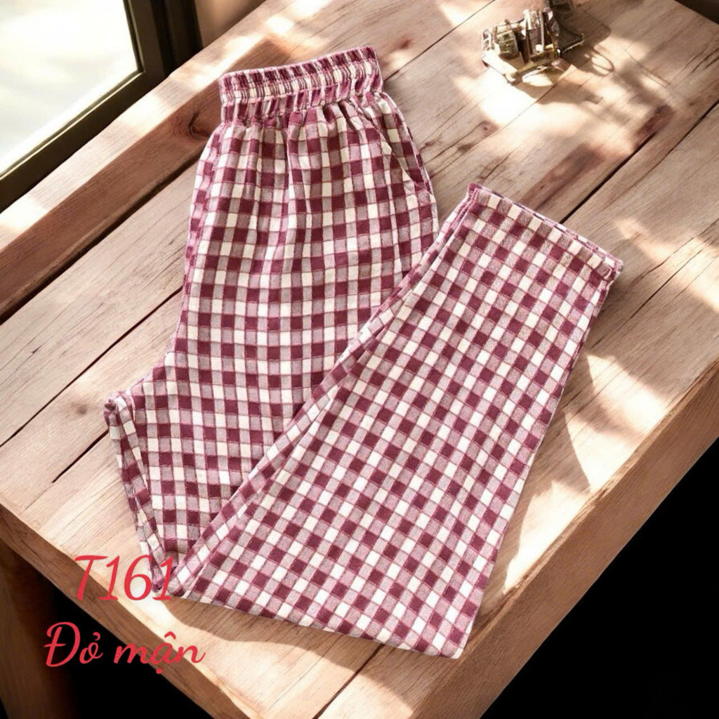 Quần Baggy ống ôm Dành cho nữ - quần Caro nhung - Ống 16cm - Dài quần 94cm - Mã T161
