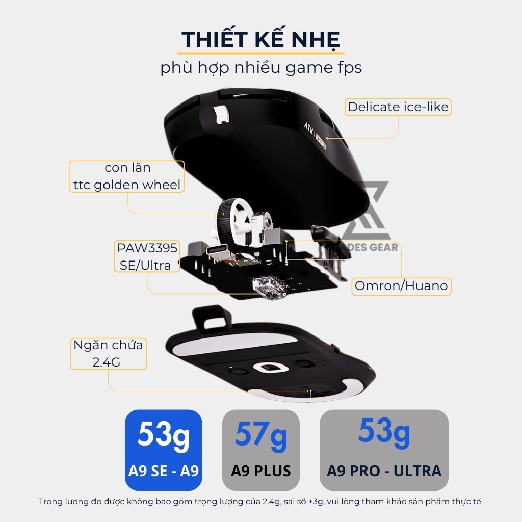 BH12t Hãng-Chuột chơi game không dây nhẹ VGN ATK Dragonfly A9 Ultimate/ Air /Ultra/Pro max/Pro/Plus- CreedShop | BigBuy360 - bigbuy360.vn