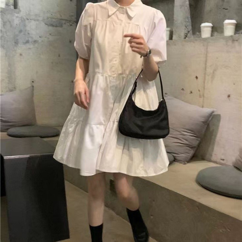 Đầm tay phồng mùa hè màu trắng dáng rộng Hàn Quốc Váy học sinh