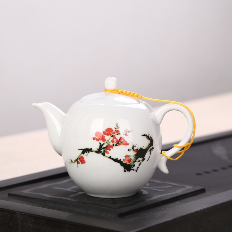 Ấm Sứ Cảnh Đức Vẽ Tay Họa Tiết Đẹp Mắt 220 ml (Sứ trắng bạch định thấu quang)