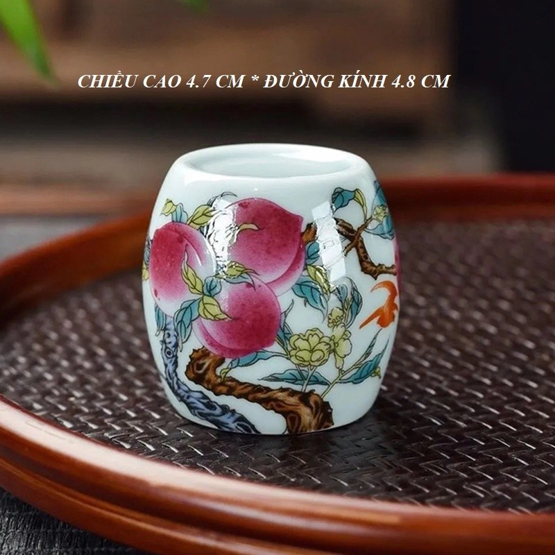 Gác nắp ấm trà, Ấm Tử Sa bằng Sứ Cảnh Đức Trấn Họa Tiết Thọ Đào
