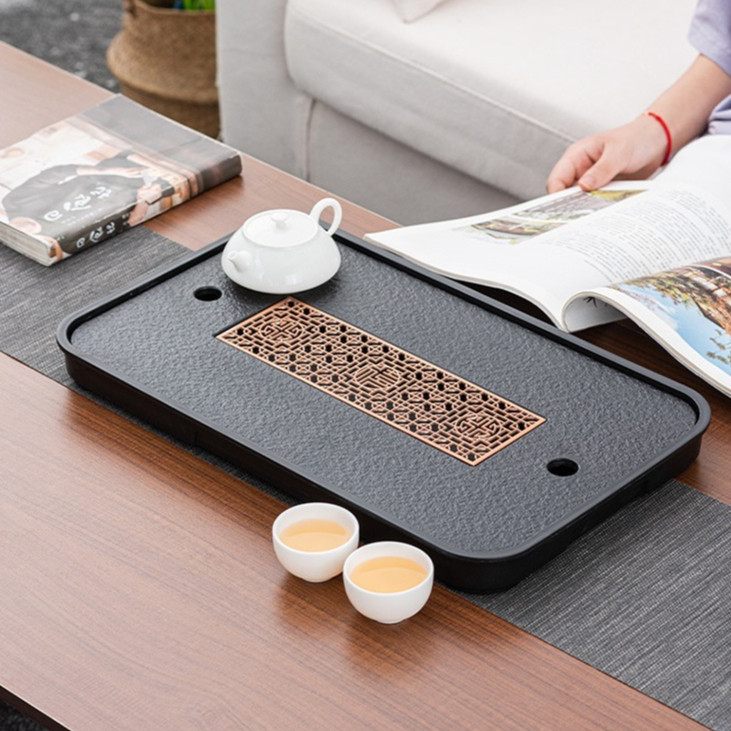 Khay Trà Melamine Họa Tiết Giả Đá Dùng Cho Bàn Trà Đạo