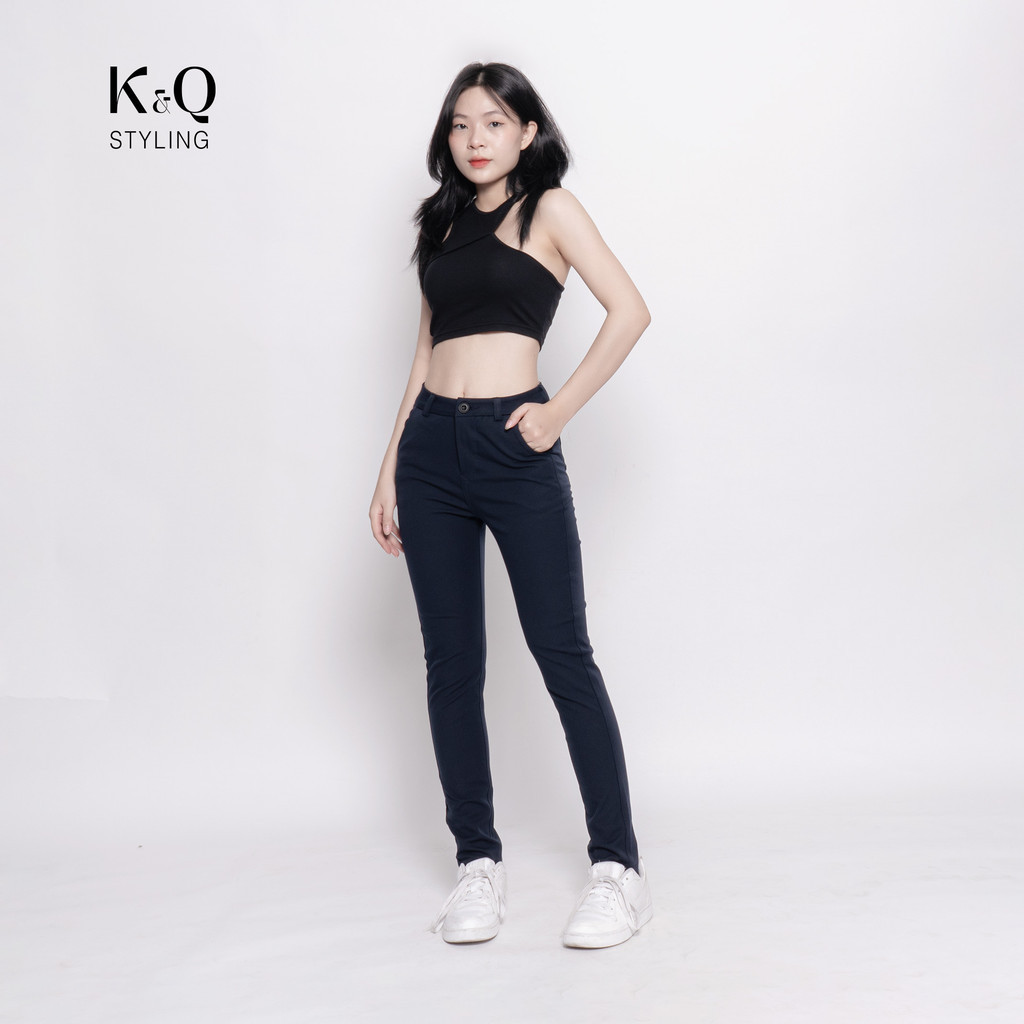 Ảnh Quần kaki nữ KQ STYLING ống đứng ôm dáng co giãn 4 chiều mềm mịn Xanh Đen cao cấp 2