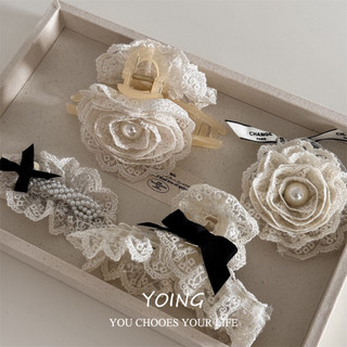Yoing / sữa Trắng Ren Hoa Ngọc Trai Nơ Pure Desire Kẹp Phong Cách Mới Phụ Kiện Tóc