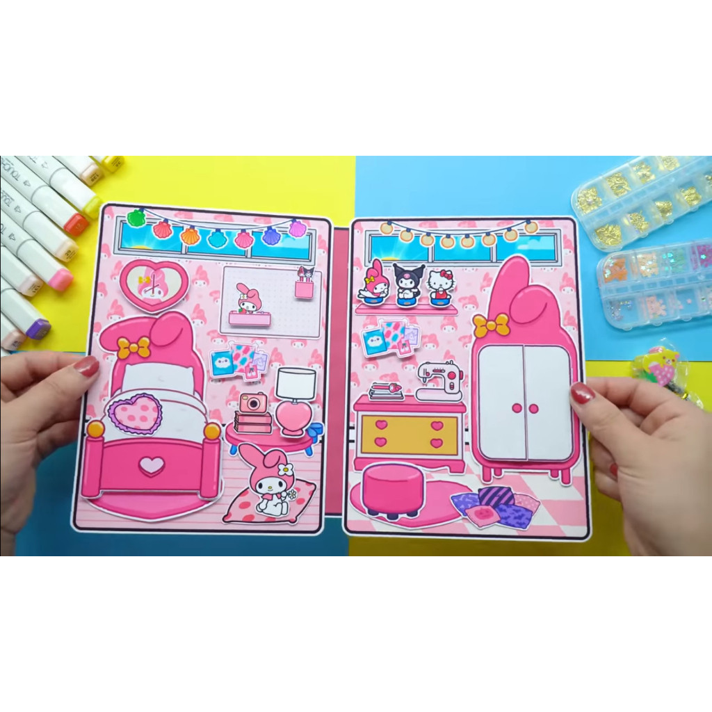 ĐỒ CHƠI NGÔI NHÀ BÚP BÊ GIẤY CẮT THỦ CÔNG DIY - Ngôi nhà của bé My Melody House In Quiet Book.