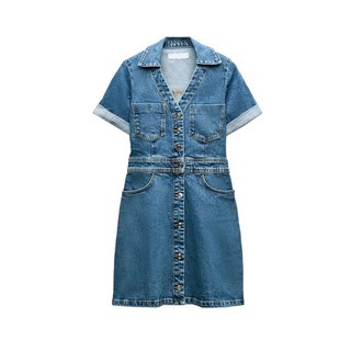 ZA Mùa Hè Sản Phẩm Mới Thời Trang Cổ Chữ V Ngắn Tay Túi Giặt Hiệu Ứng Đầm Mini Denim 1879038