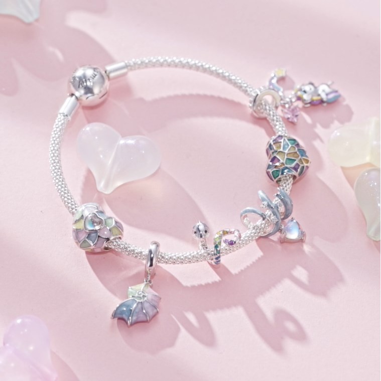 Bamoer 925 Sterling Sliver Charm Dễ Thương Cầu Vồng Trái Tim Conch Mặt Dây Chuyền Phụ Kiện Cho Vòng Tay BSC966