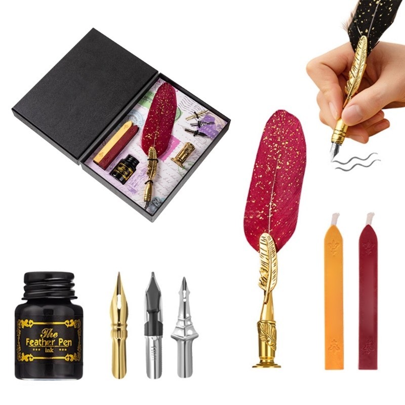 KIKIN Wax Seal Kits Feather Dip Pen cho đám cưới thư pháp Gothic