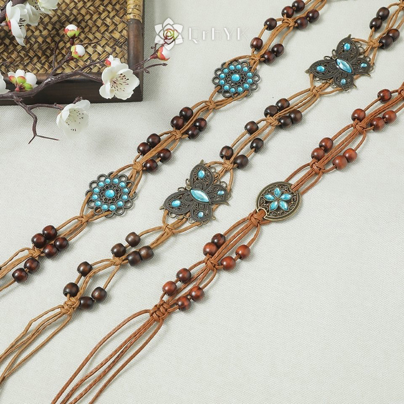 Qrhyk Phong Cách Bohemian Dệt Nước Phong Cách Dân Tộc Hạt Nữ Thắt Lưng Kỳ Nghỉ Phong Cách Dây Thắt Lưng Mới