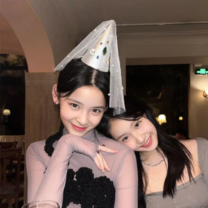 Hàn Quốc Kim Cương Ngọc Trai Sợi Sinh Nhật Mũ Ánh Sáng Sang Trọng Ins Phong Cách Tối Giản Đảng Chụp Ảnh Chống Đỡ Trang Trí