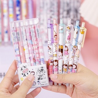 [Mực Xanh] Set 6 Bút Bi Mực Gel Có Thể Xóa Được Ngòi 0,5mm Dễ Thương, Bút Bi Bấm, Bút Bi Văn Phòng