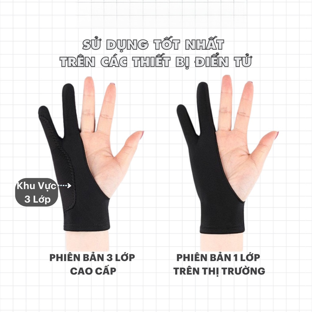 [Chống chạm nhầm] Găng tay hoạ sĩ bản đặc biệt 3 lớp hỗ trợ vẽ trên trên điện thoại, máy tính bảng, wacom