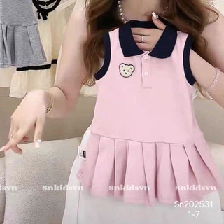 10-20kg Váy polo thêu gấu hồng viền đen SN cho bé gái, váy đi học cho bé gái
