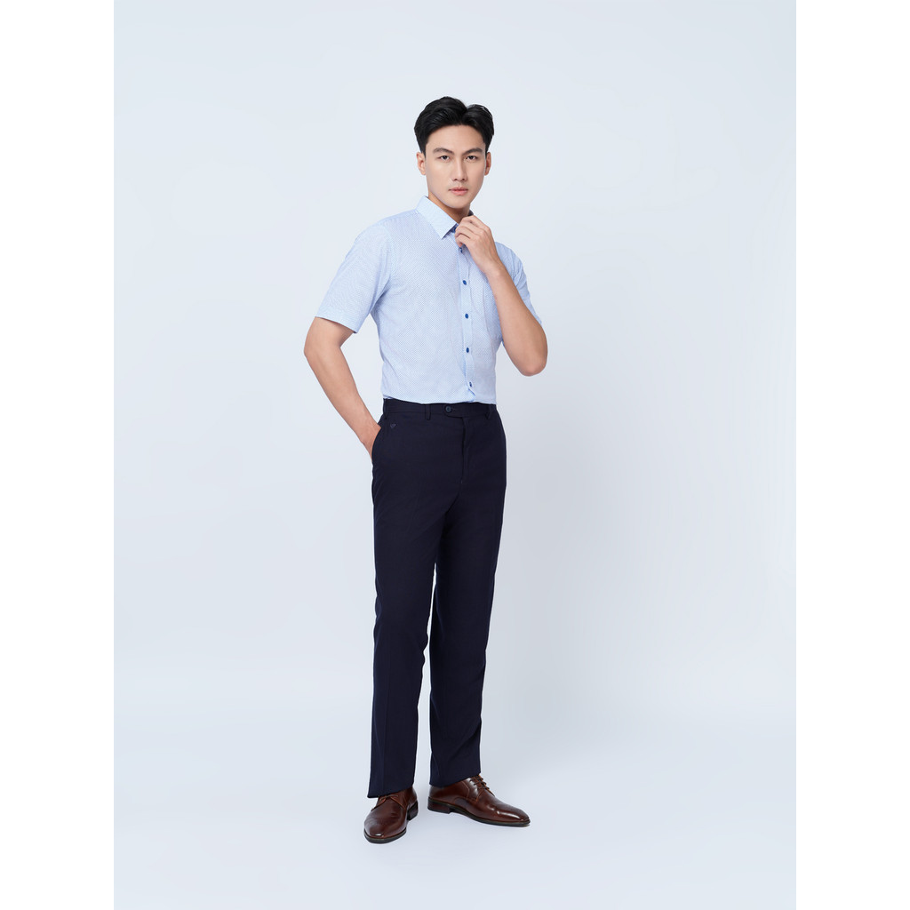 Sơ mi ngắn tay vạt tròn VIETTIEN vải Hoa hồng form REGULAR VT00000297