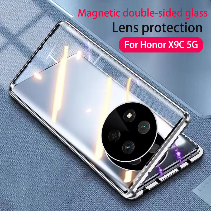 Vỏ kính cường lực hai mặt cho Honor X9C HonorX9C X 9C 5G 2024 Vỏ điện thoại lật Vỏ chống sốc từ tính Vỏ bảo vệ toàn diện Ốp lưng cứng