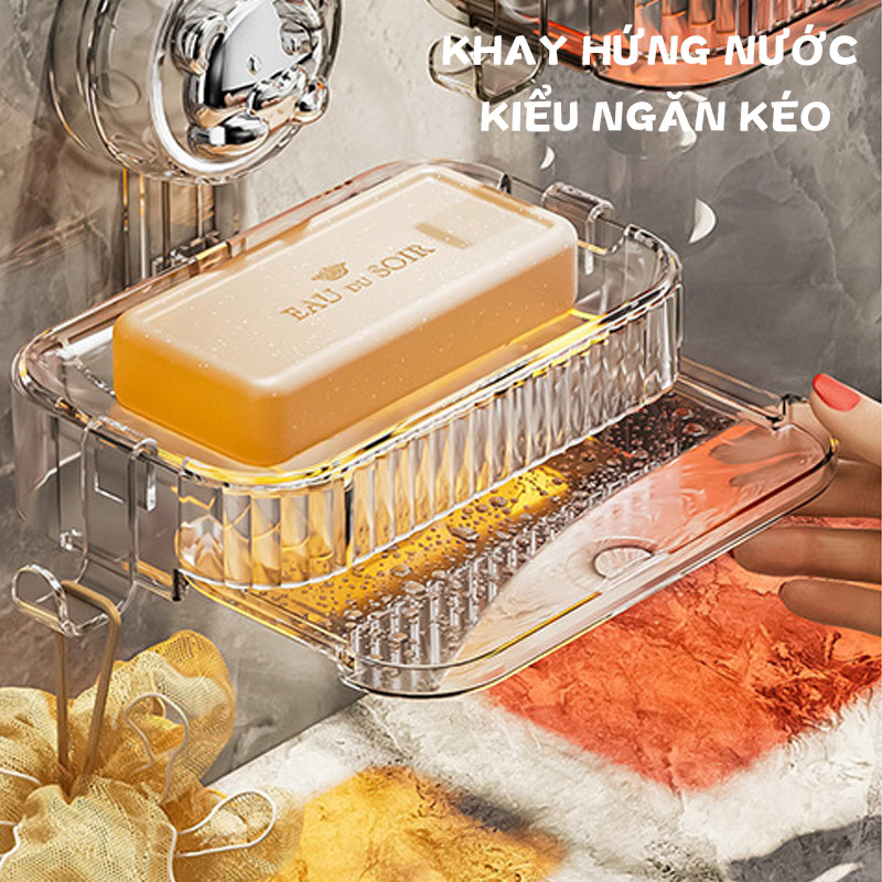 Hộp Đựng Xà Phòng Treo Tường,Kệ đựng xà phòng gắn tường có khay thoát nước tiện dụng,Không đục lỗ