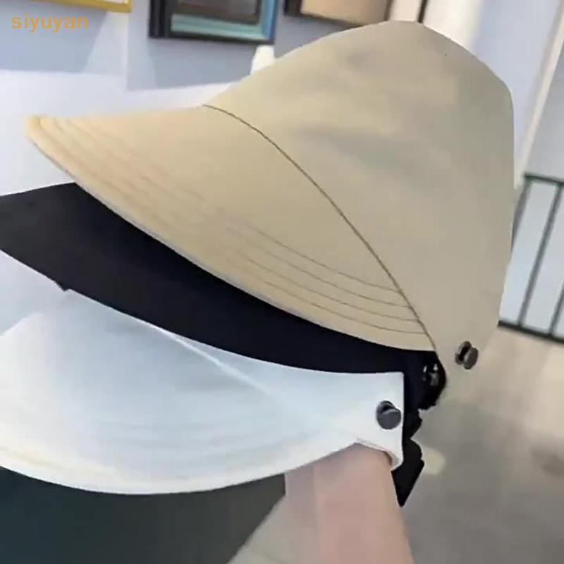 Siyuyan Mùa Hè Rộng Vành Sunhat Nữ Mũ Chống Nắng Có Thể Gập Lại Có Thể Điều Chỉnh Ngoài Trời Mũ Xô Đi Biển Chống Tia UV Tấm Che Người Cá Đuôi Ngựa Mũ VN