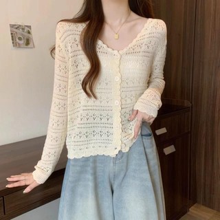 Áo len dệt kim NICOLOO, Áo chống nắng cổ chữ V mỏng, Áo khoác ngoài dài tay rỗng thời trang dành cho nữ