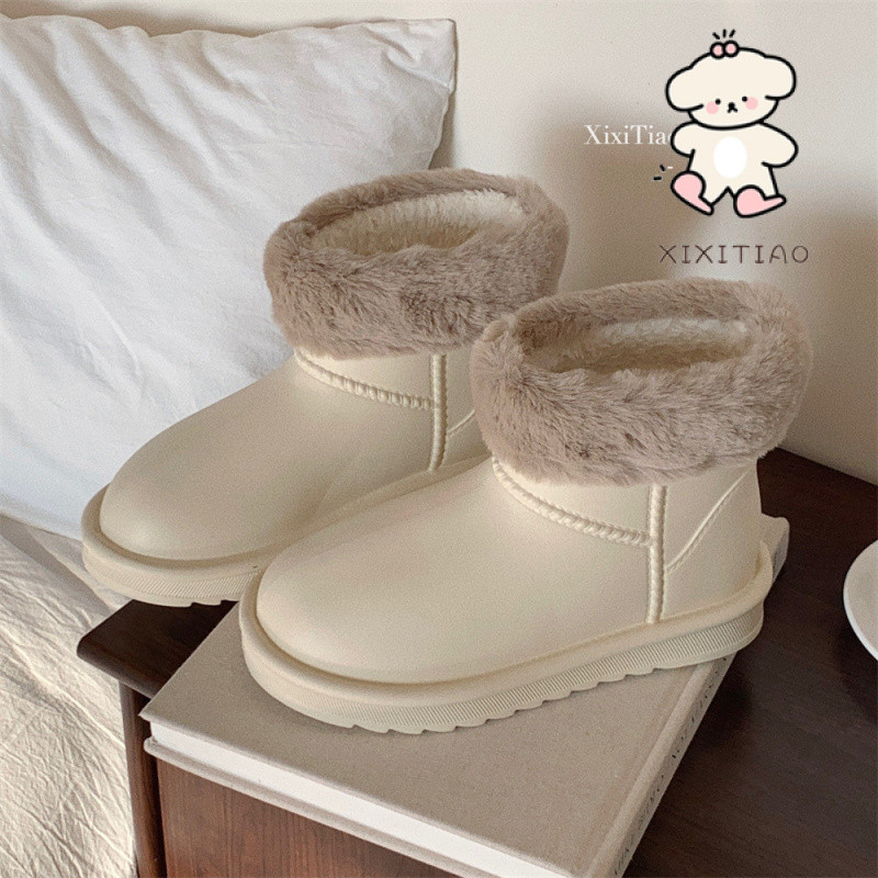 Xixitiao Thu Đông Thời Trang Phiên Bản Hàn Quốc Lông Cừu-Fleece Ấm Giày Bốt Tuyết Đơn Giản Màu Trơn EVA Chống Thấm Nước Ngoài Trời Giày Bốt Cotton Nữ ins
