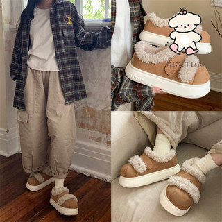 Xixitiao Nữ Thời Trang Màu Sắc Phù Hợp Với Cừu Len Giày Cotton Mùa Thu Đông Phong Cách Mới Phiên Bản Hàn Quốc Thường Ngày Ấm Áp Sang Trọng Giày Trắng