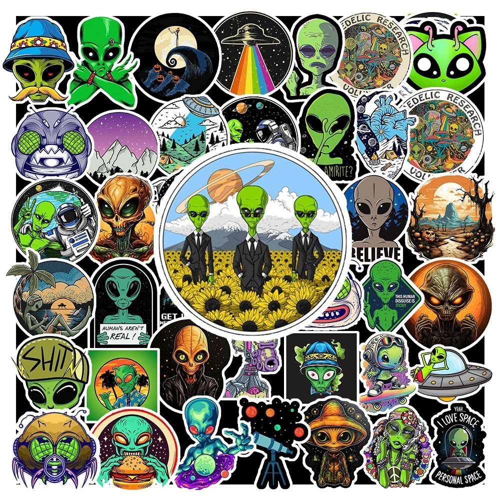 50 Sticker Alien chống nước sticker dán laptop, điện thoại, đàn guitar, mũ bảo hiểm, vali