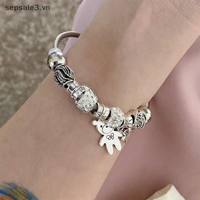 # Sepsale # Vòng tay quyến rũ đính cườm cổ Mặt dây chuyền gấu Trái tim tình yêu Vòng tay có thể điều chỉnh Vòng tay nữ Quà tặng trang sức DIY.