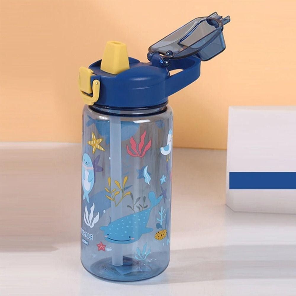 Chai Nước SAIA, Cốc Nước Trẻ Em Khủng Long Chống Rò Rỉ, Nhựa Di Động 600ml Có Ống Hút Silicon Sippy Cốc Mùa Hè