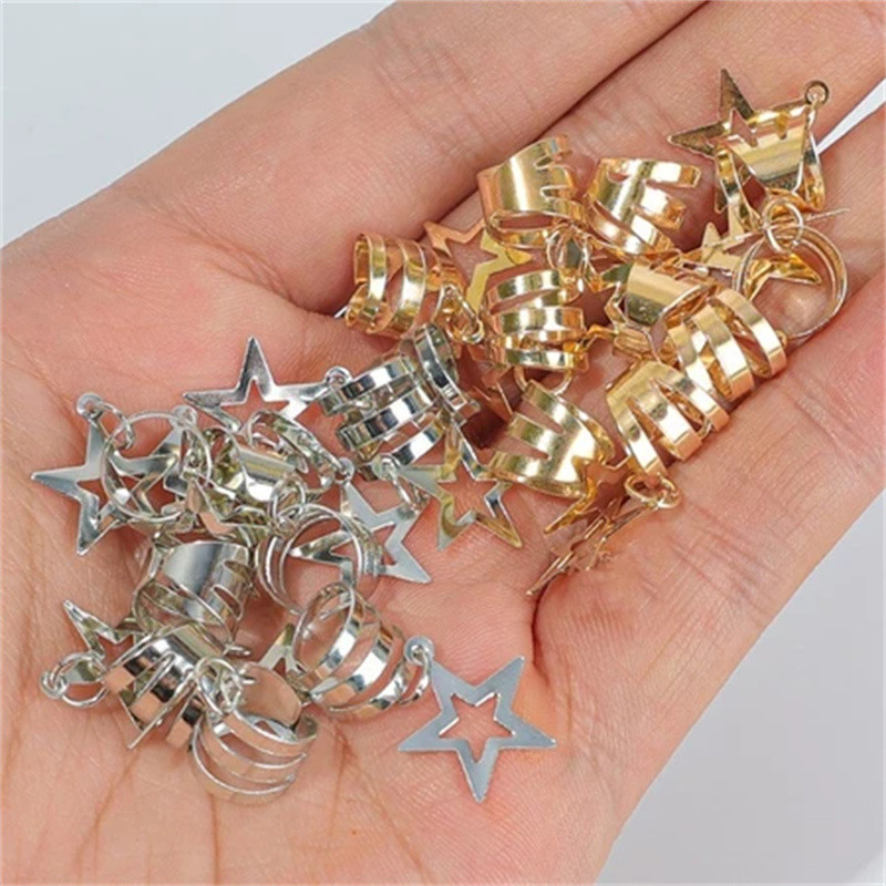 [Yunyuan]  10 Chiếc Nhẫn Tóc Dreadlock Hợp Kim Bạc Đa Phong Cách - Kẹp Tóc Ngọt Ngào Hip Hop - Nam Nữ Vòng Đeo Tai Trang Sức