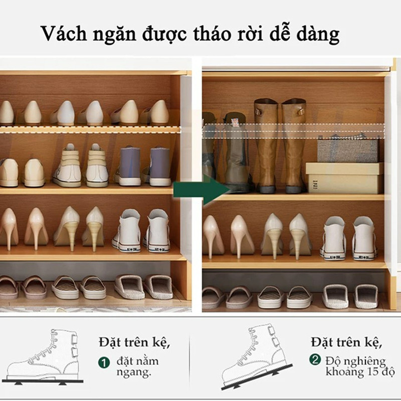 Tủ đựng giầy gỗ nhiều ngăn, tủ giày dép thông minh đa năng đựng đồ, chất liệu gỗ MDF