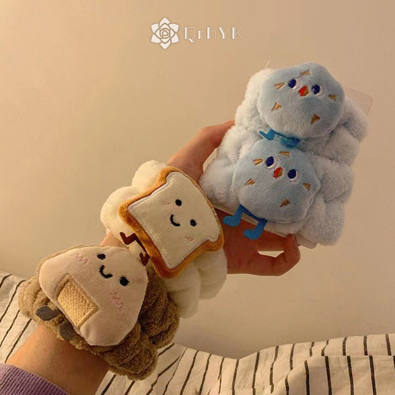 Qrhyk Spa Dây Đeo Tay Để Rửa Mặt Lông Cừu Chăm Sóc Da Bánh Mì Nướng Tóc Dây Đeo Cổ Tay Cho Nữ Bé Gái Trang Điểm Mới