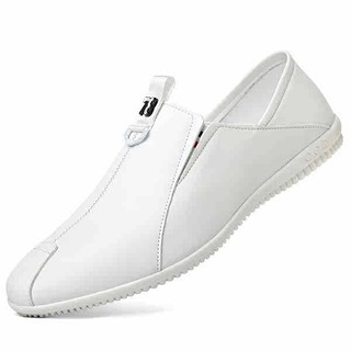 Oren Woodpecker Peas Giày Nam Da Thật Đế Mềm Phong Cách Mỏng Thoáng Khí Hợp Thời Trang Giày Trắng Lười Slip-On Giày Da Thường Ngày