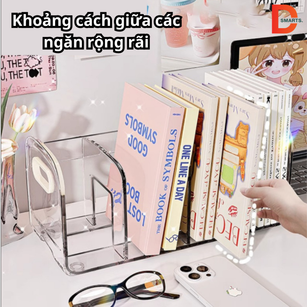 Kệ đựng sách để bàn trong suốt nhiều ngăn chất liệu Acrylic dày dặn, cao cấp có tay cầm