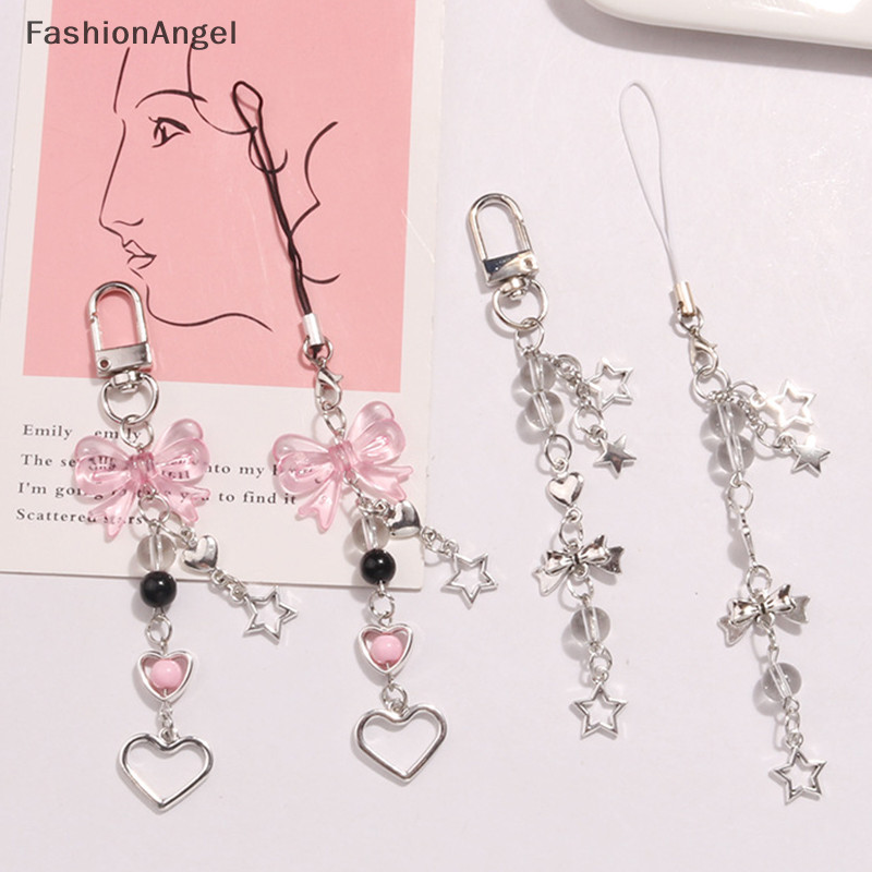 FashionAngel Goth Y2K Điện Thoại Quyến Rũ Nơ Trái Tim Ngôi Sao Móc Khóa Mặt Dây Chuyền Túi Dây Xích Điện Thoại Phụ Kiện Dễ Thương Cho Bé Gái Nữ Trang Sức TH