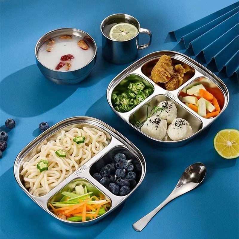 Đĩa Thép Không Gỉ 304 Ngăn Trẻ Em Khay Ăn 211 Điểm Hộp Cơm Trưa Đĩa Định Lượng Trẻ Em Đĩa Thức Ăn Nhanh Đĩa Giảm Cân Giảm Béo Đĩa Điều Khiển Thực Phẩm Đĩa