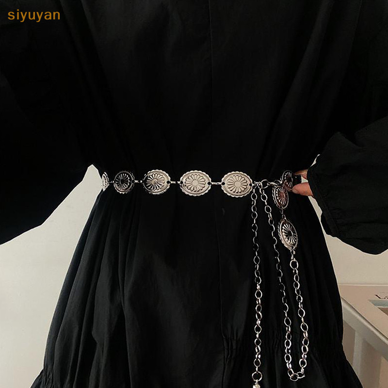 Siyuyan Dây Xích Kim Loại Dây Dành Cho Nữ Bò Cô Gái Miền Tây Dây Xích Thắt Lưng Có Thể Điều Chỉnh Concho Cho Áo Len Váy Quần Jean VN
