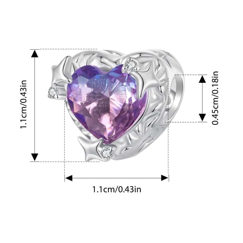 Bamoer 925 Sterling Sliver Charm Gradient Tím-pink Trái Tim Mặt Dây Chuyền Phụ Kiện Cho Vòng Tay