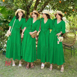 SET ÁO SƠ MI CROPTOP CHÂN VÁY MAXI TƠ ĐŨI CAO CẤP VN