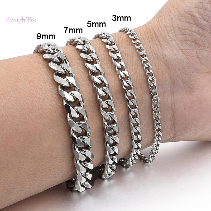 K2nightfee Mới Hợp Thời Trang Dây Xích Cuba Nam Vòng Tay Thép Không Gỉ Cổ Điển 3 / 5 / 7 / 9 Mm Chiều Rộng Dây Chuyền Vòng Tay Dành Cho Nam Nữ Quà Tặng Trang Sức VN