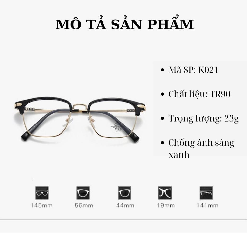 Kính thời trang nam nữ cao cấp chống ánh sáng xanh tia UV, Gọng kính cận cao cấp bằng kim loại phong cách hàn quốc K021