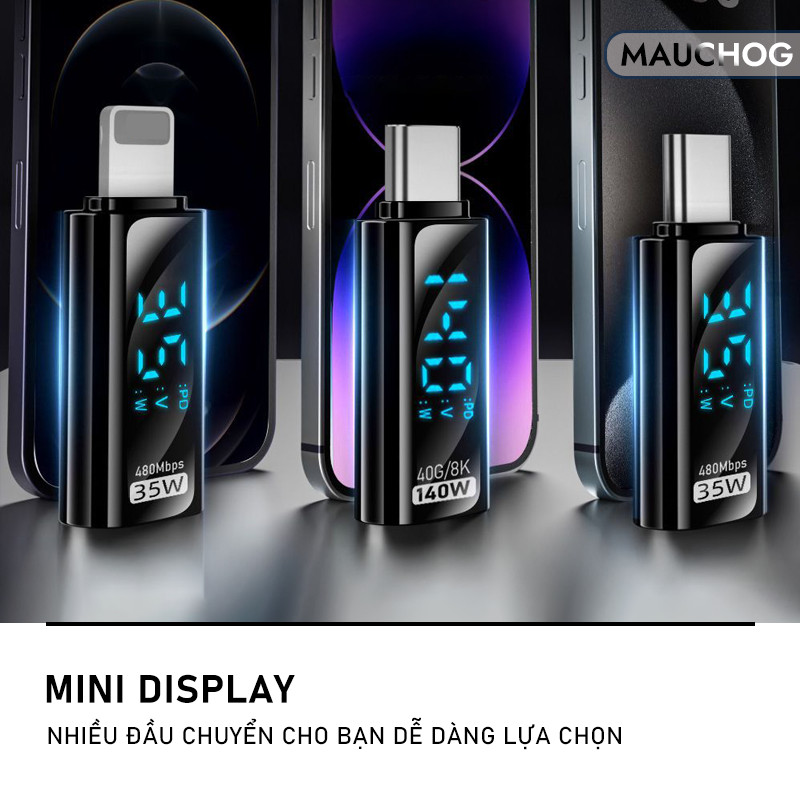 Đầu Chuyển Đổi Dây Cáp Sạc Type C Sang L 35W Màn Hình Led Cho Điện Thoại iPhone iPad Samsung