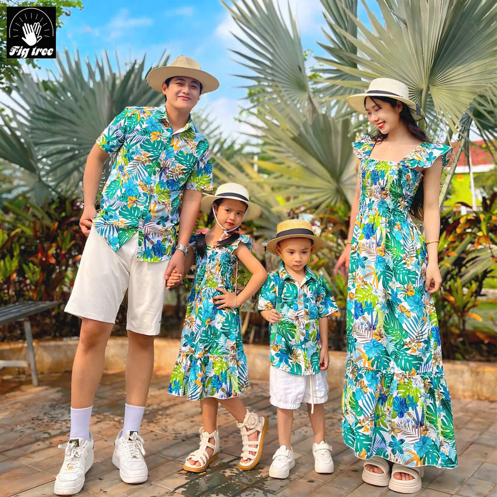 Áo Gia Đình Fig Tree Họa Tiết Hoa Lá Tươi Mát Mùa Hè Cho Gia Đình Đi Biển, Du Lịch MS 191