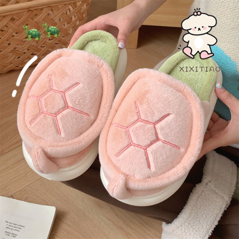 Xixitiao Cotton Dép Nam Nữ Lông Cừu Lót Sáng Tạo Vui Nhộn Nhỏ Rùa Đế Mềm Nhà Thời Trang Ấm Áp Thoải Mái