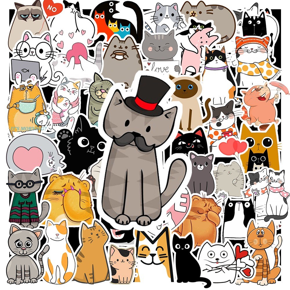 50 Sticker Cat Cute chống nước sticker dán laptop, điện thoại, đàn guitar, mũ bảo hiểm, vali