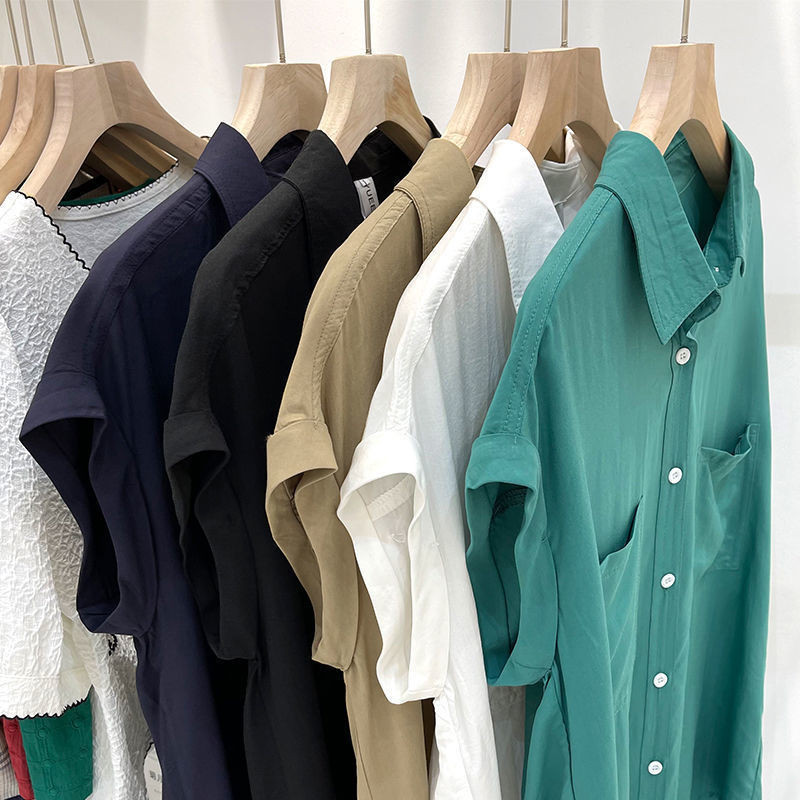 (7 Màu) Áo sơ mi nữ tay ngắn dáng rộng Cotton màu trơn dành cho nữ Áo sơ mi dáng rộng